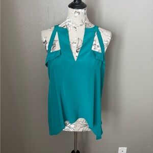 BCBG Max Azria Teal Silk Kayleen Sleeveless Top